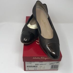 Salvatore Ferragamo Bronze Pebble Calf Low Stacked Heel